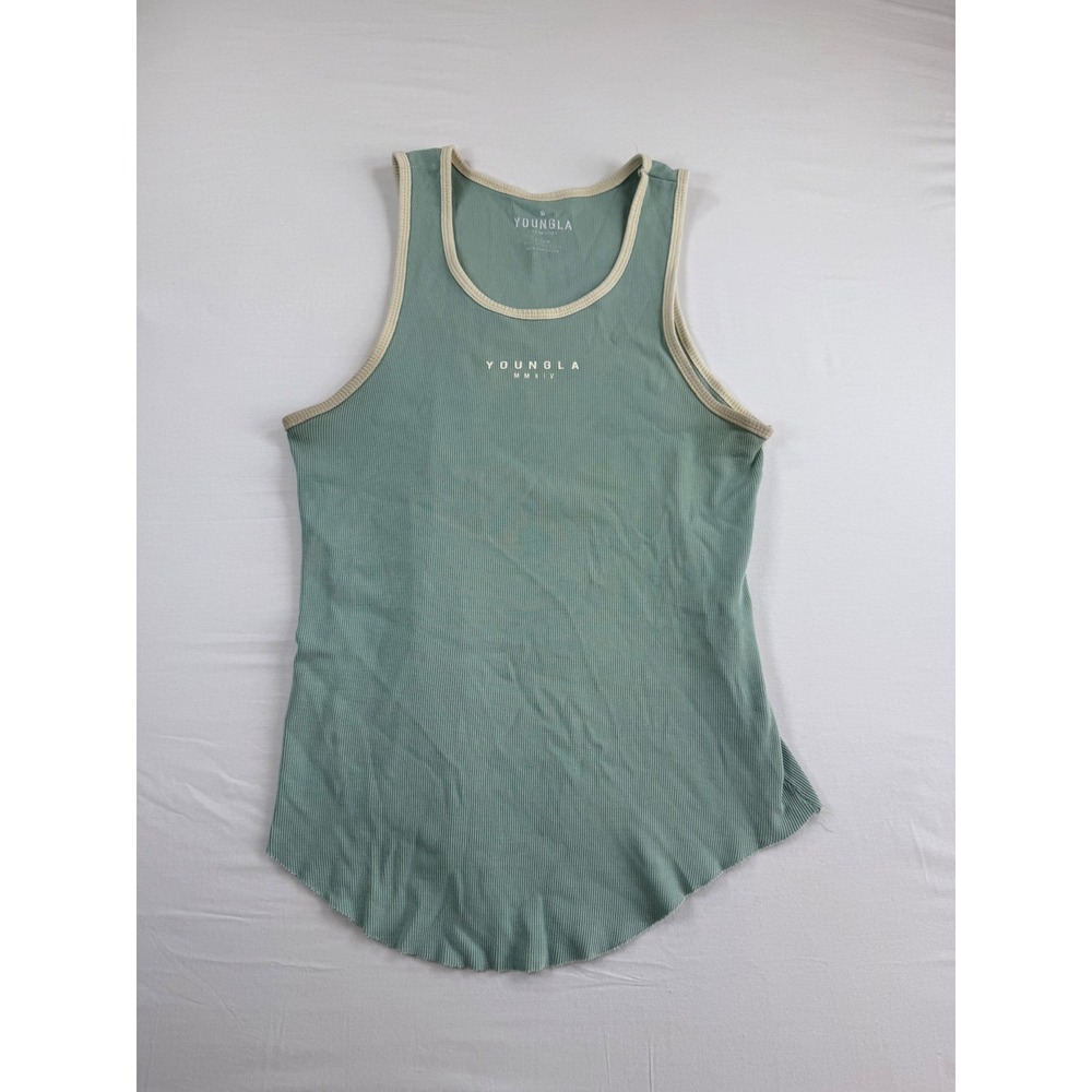 YoungLA Ribbed Tank Top Sage Green Cream Contrast Binding Medium